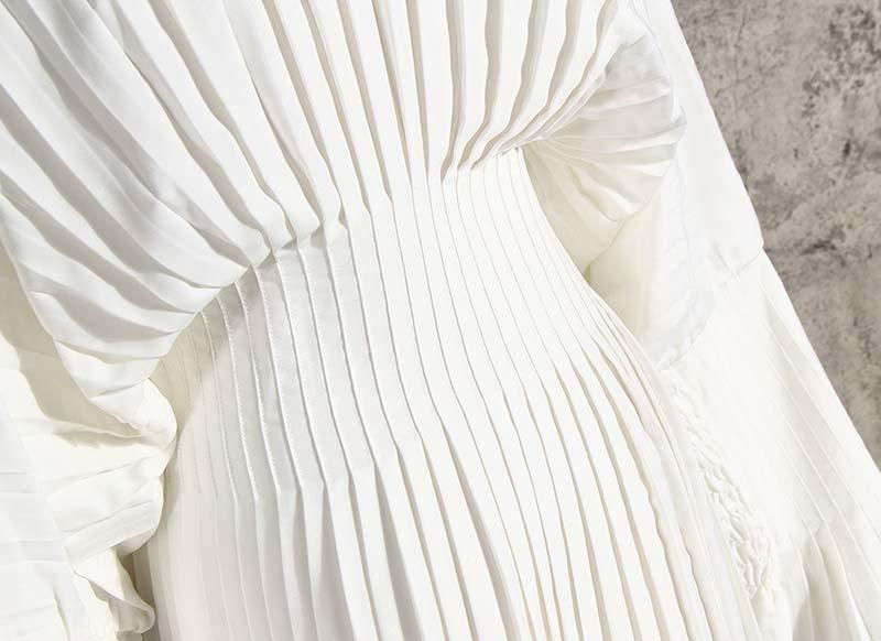 Thumbnail: Sakiya Pleated Long Sleeve Shirt Dress - White