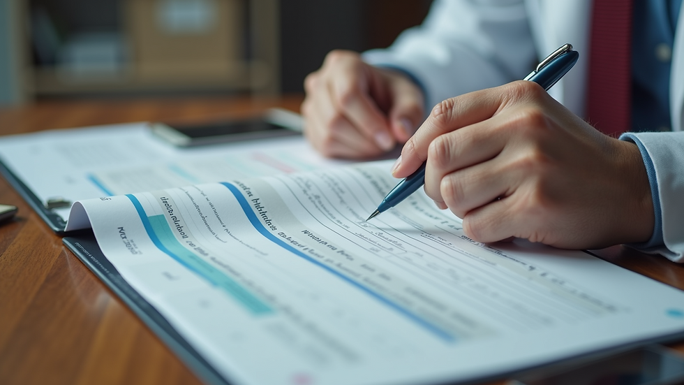 Close-up view of a person reviewing Medicare plan documents
