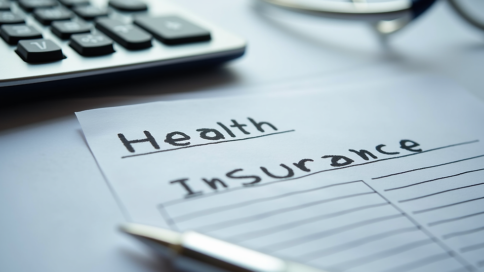 Close-up view of a calculator and health insurance documents