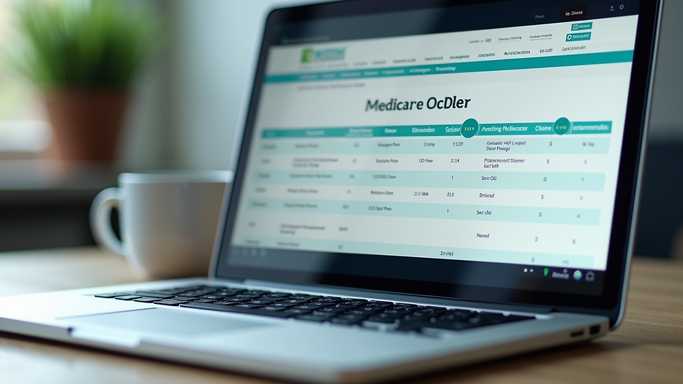 Close-up view of a laptop screen showing Medicare plan comparison charts