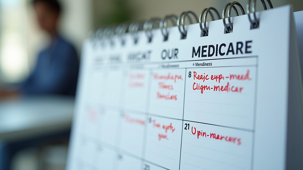 Eye-level view of a calendar with marked Medicare sign-up deadlines