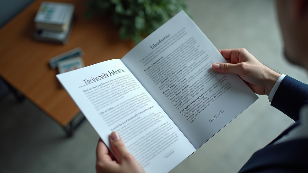 High angle view of a person comparing two insurance brochures side by side