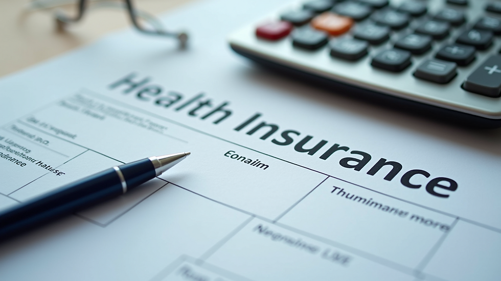 Close-up view of a calculator and health insurance documents