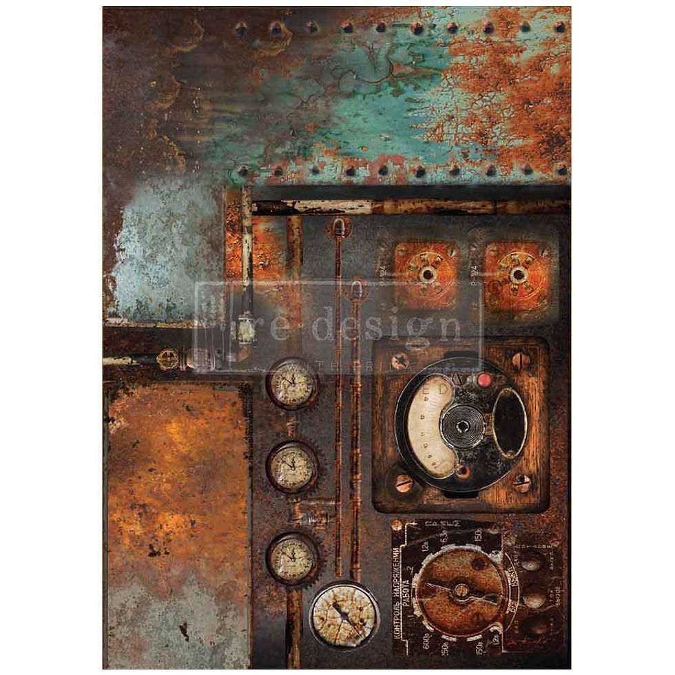 Thumbnail: Aged Machinery Elegance  | A1 Decoupage Fiber  | Redesign with Prima
