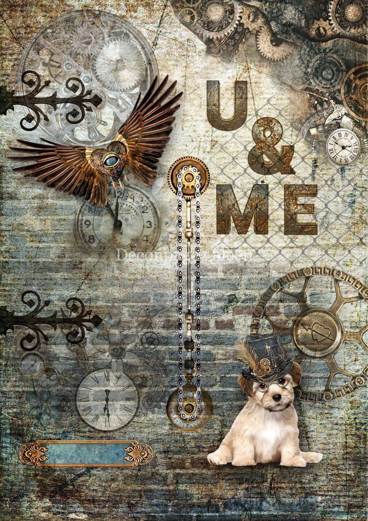 Steampunk Dog - Decoupage Queen - A4 Rice Paper