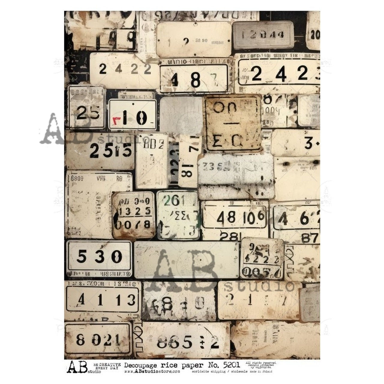 Ephemera Number Labels #5201 - AB Studios - A4 Rice Paper