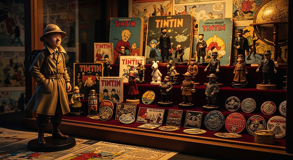Classic Tintin Toys Display Featuring Tintin, Snowy, And Iconic Characters