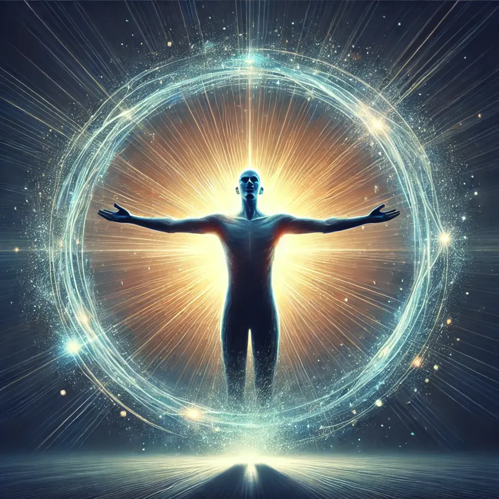 DALL·E 2024-09-27 18.12.34 - A person with arms open, surrounded by a circle of light, symbolizing responding to God’s call with acceptance and devotion