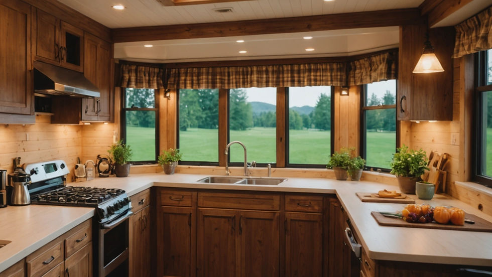 Eye-level view of a cozy custom park model interior