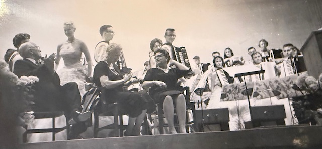 Memorabilia: Joan Sommers and orchestra on stage with Harry Truman and Eleanor Roosevelt