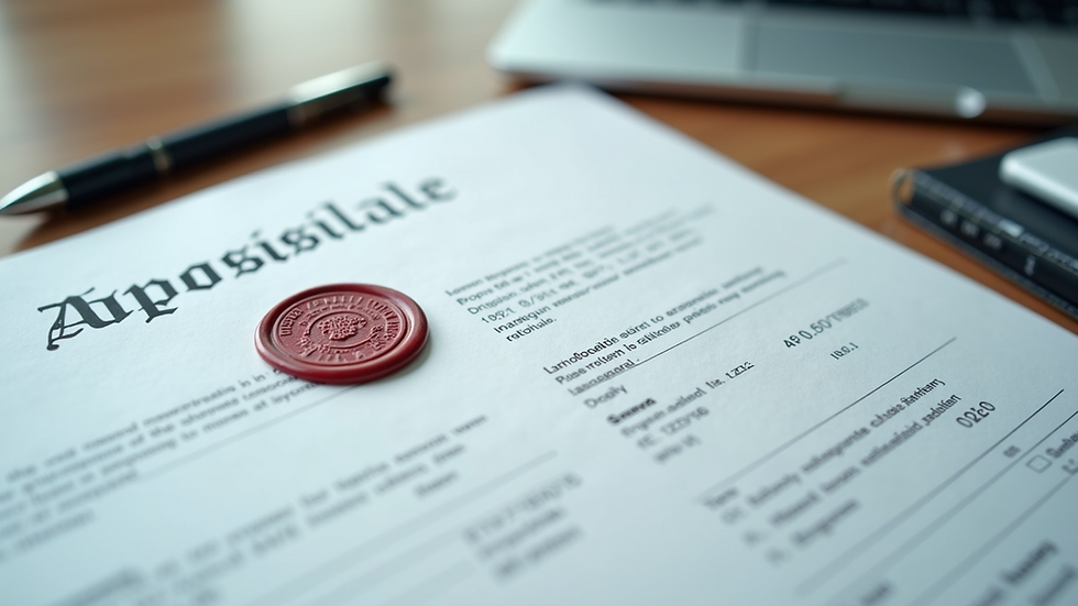 Close-up view of an apostille document with a seal