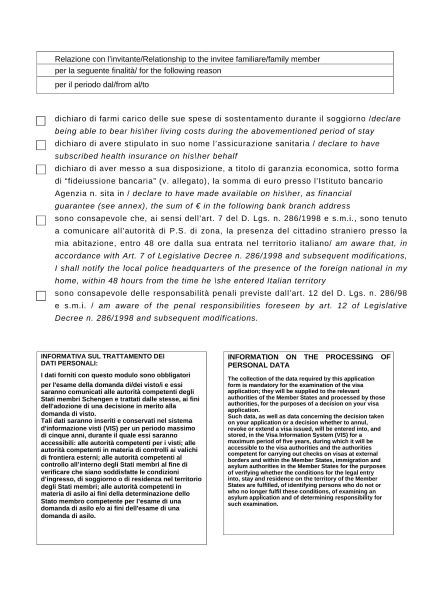 carta de invitacion para viajar a italia