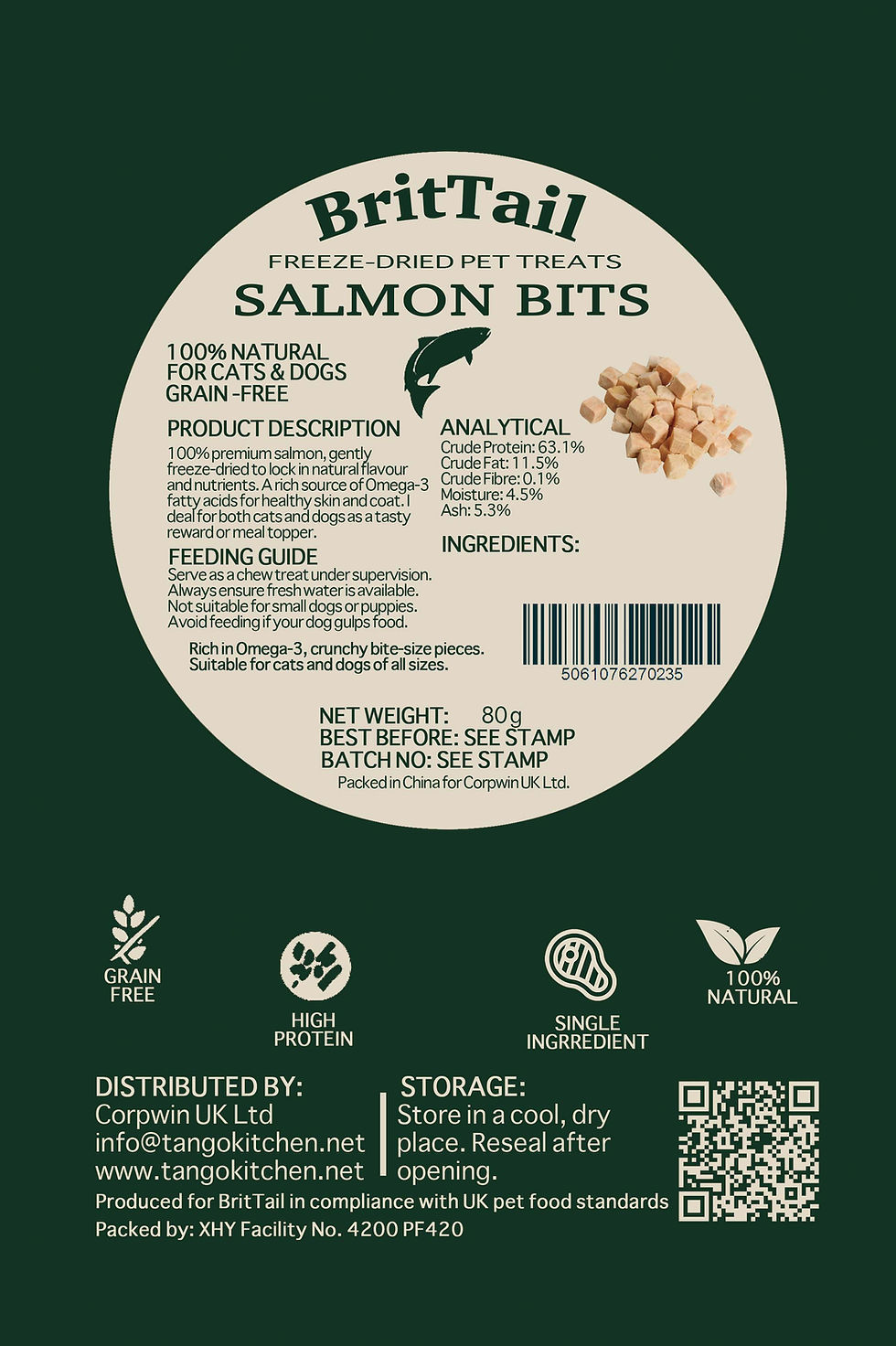 Thumbnail: Brit Tail | 100% Pure Freeze-Dried Salmon Bites for Dogs & Cats