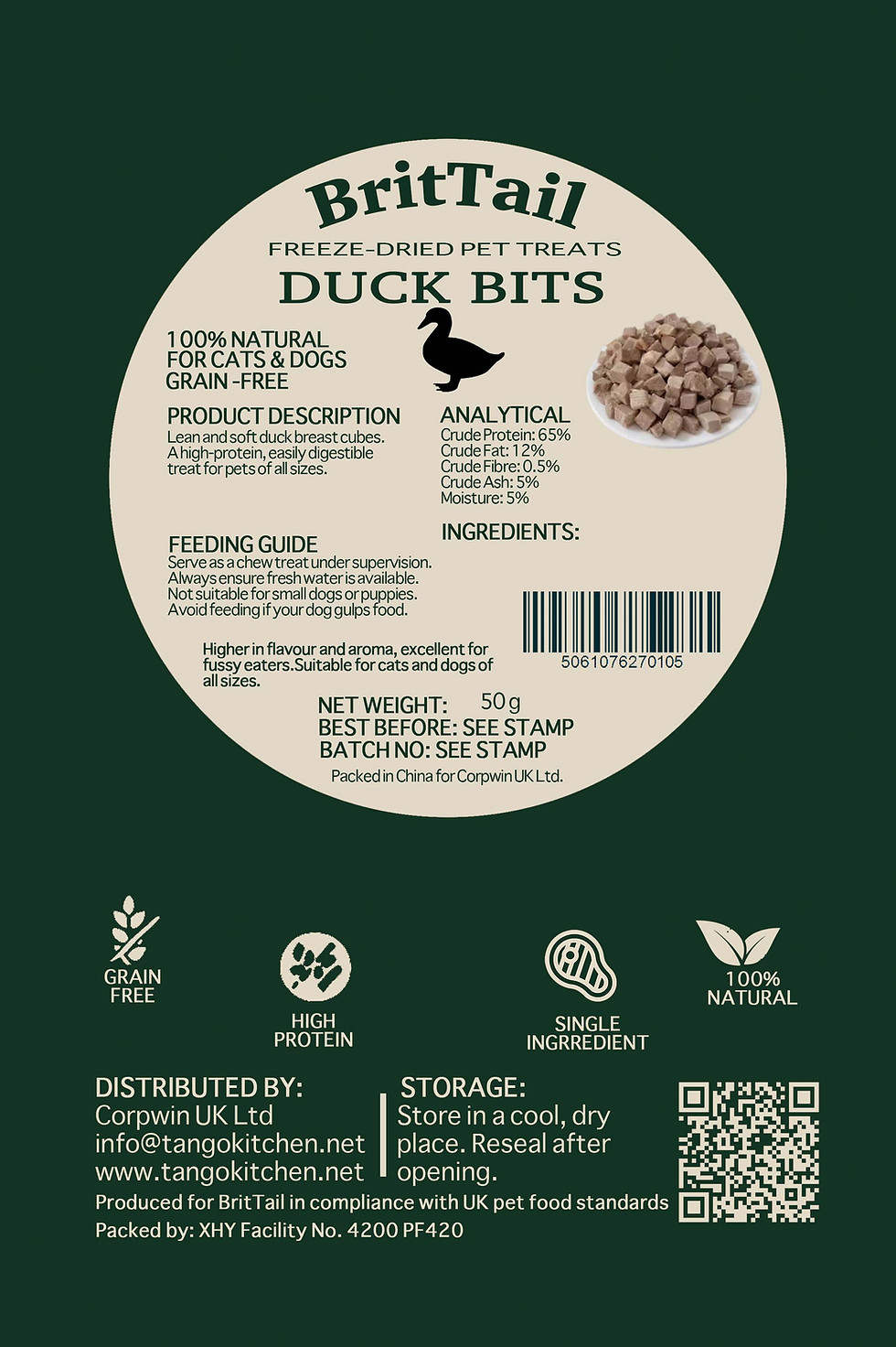 Thumbnail: Brit Tail | 100% Pure Freeze-Dried Duck Bites for Dogs & Cats