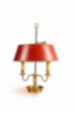 French Bouillotte Lamp – Brass Two-Light Table Lamp with Red Tôle Shade