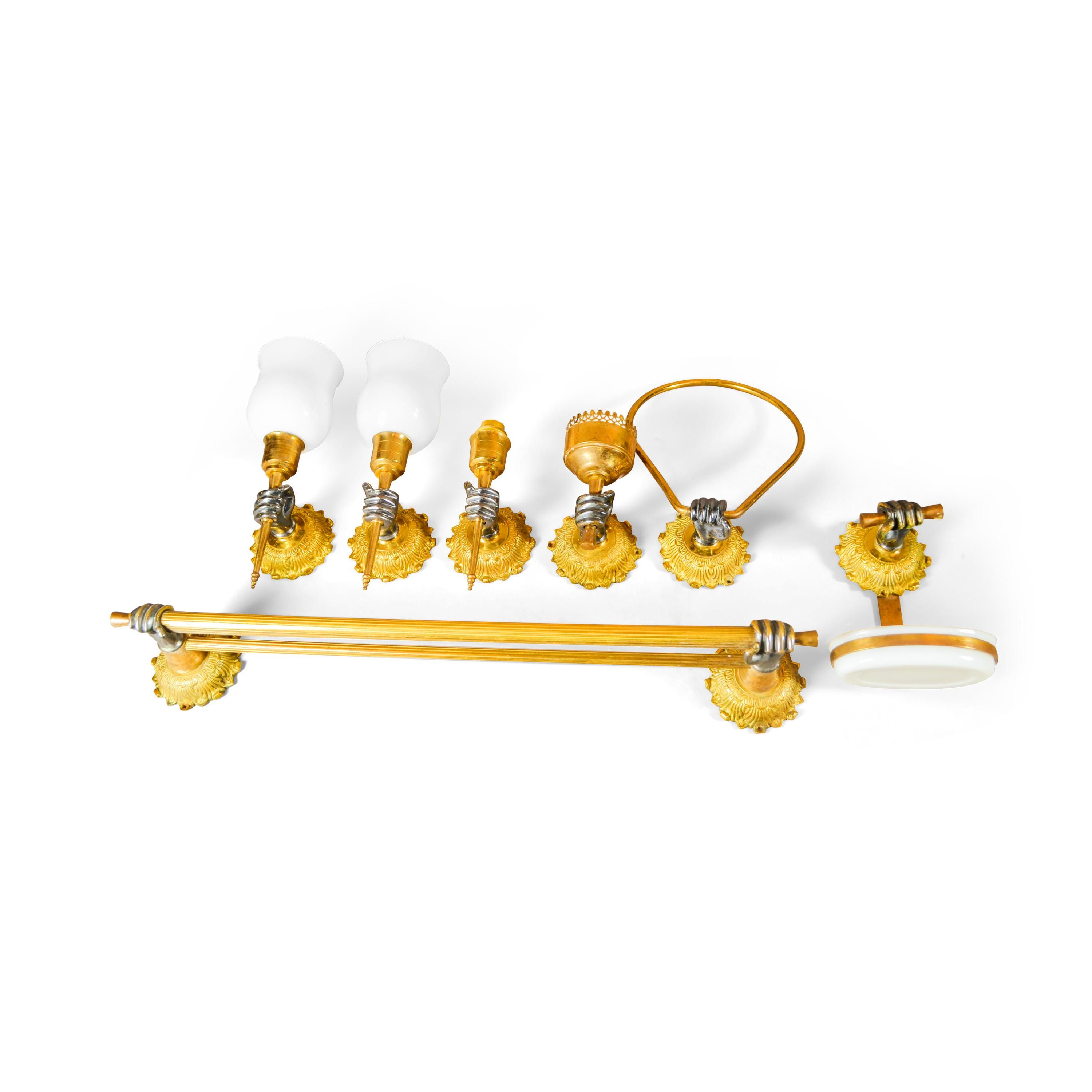 1930s Art Deco Bronze Bathroom Set: André Arbus Style, 7-Piece Fixtures