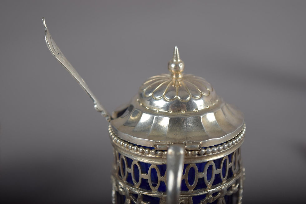 Thumbnail: Antique Silver & Cobalt Blue Glass Condiment / Cruet Set – Louis XVI Style (with Spoons) - image 10