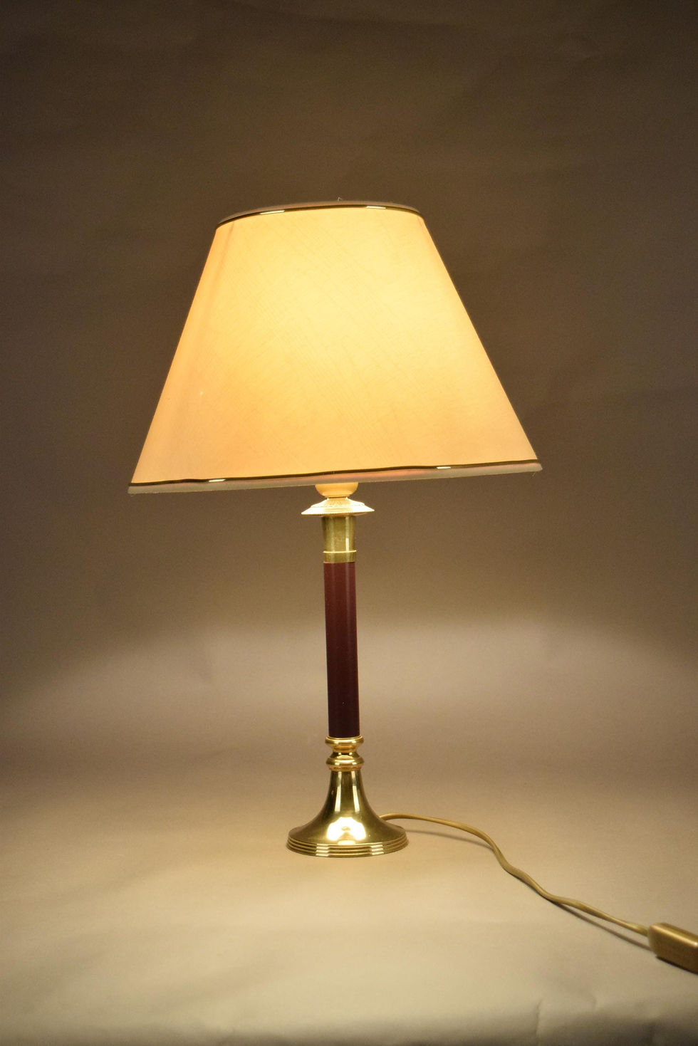 Thumbnail: Vintage Brass Table Lamp with Burgundy Column & White Shade | Neoclassical / Hollywood Regency Style Lighting - image 8
