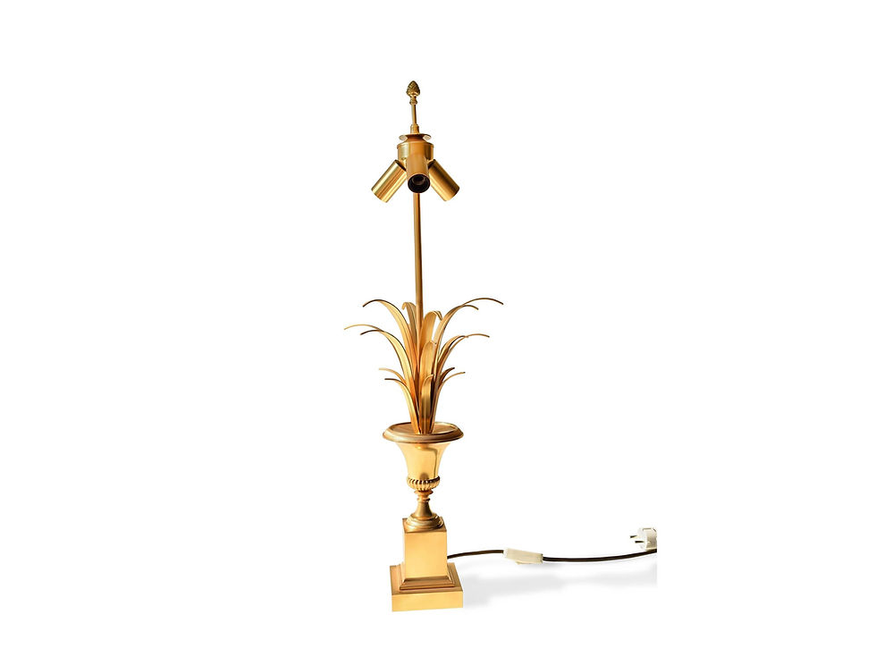 Maison Charles Pineapple Palm Lamp: 1960s French Brass Hollywood Regency Table