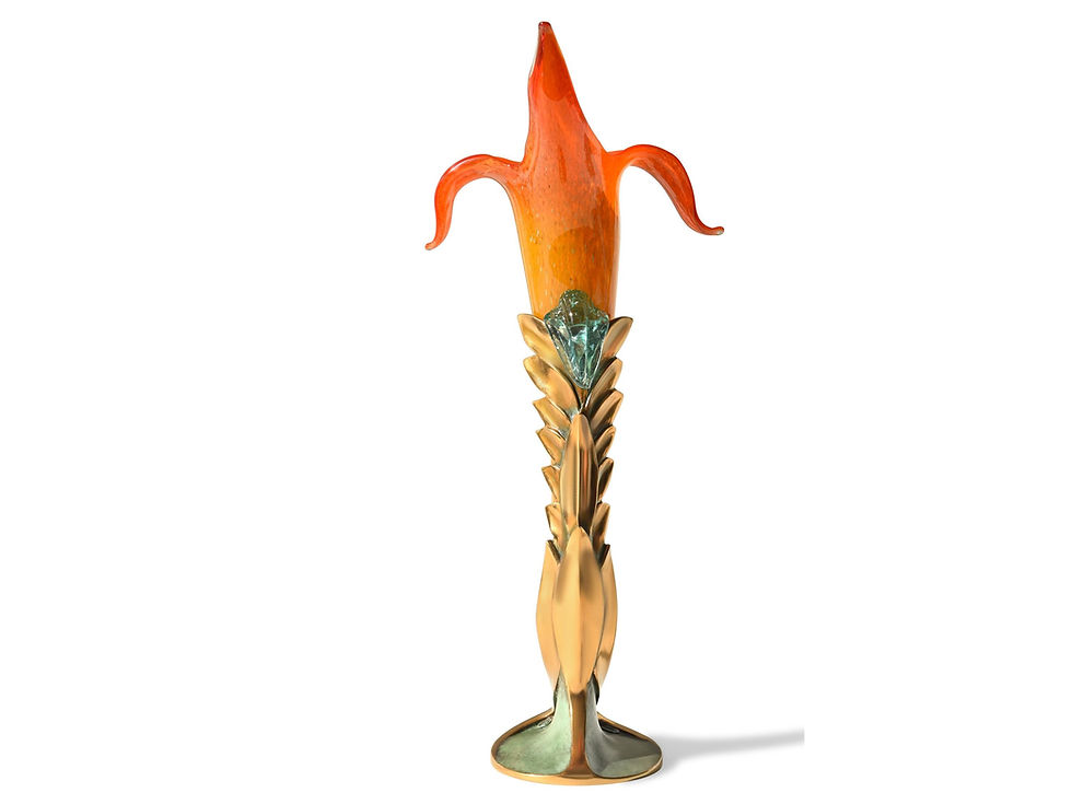 Gilbert Kruft Bronze & Murano Glass Vase: Sculptural Flower Holder