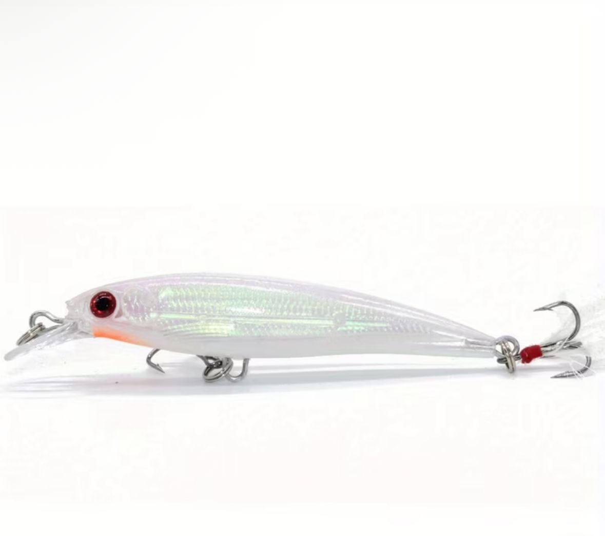 New Defense Bait and Tackle Flashy Jerk Bait with Feather- Pearl White