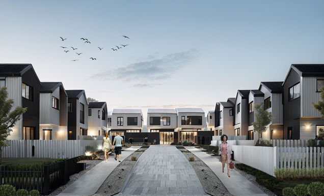 Render design of 65 Oakland Road, Karaka, showcasing architectural features by Terra Consultants and Terra Architects, a leading multidisciplinary engineering company in New Zealand