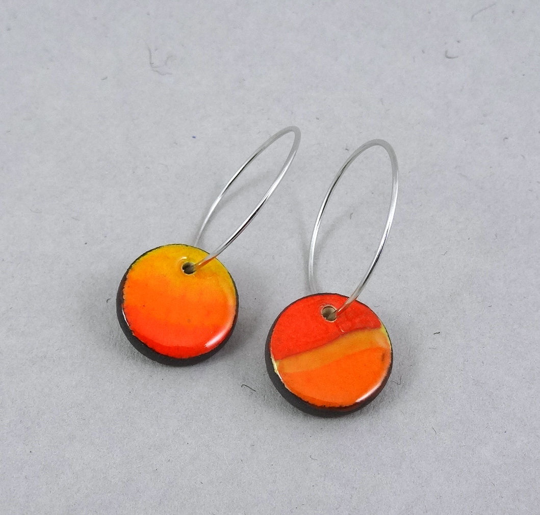 boucles rondes orange créoles argent bijou céramique