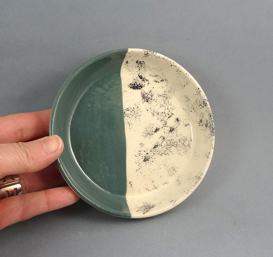 Miniature : vide poche coupelle assiette vert canard en céramique artisanale