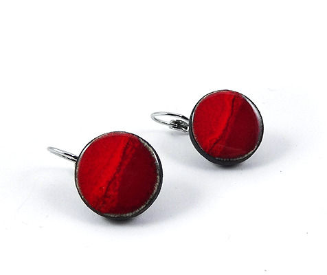 Petites boucles rondes rouge dormeuses en céramique émaillée, dormeuses