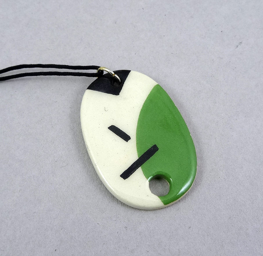 Miniature : sautoir original ovale vert blanc bijou céramique style Memphis