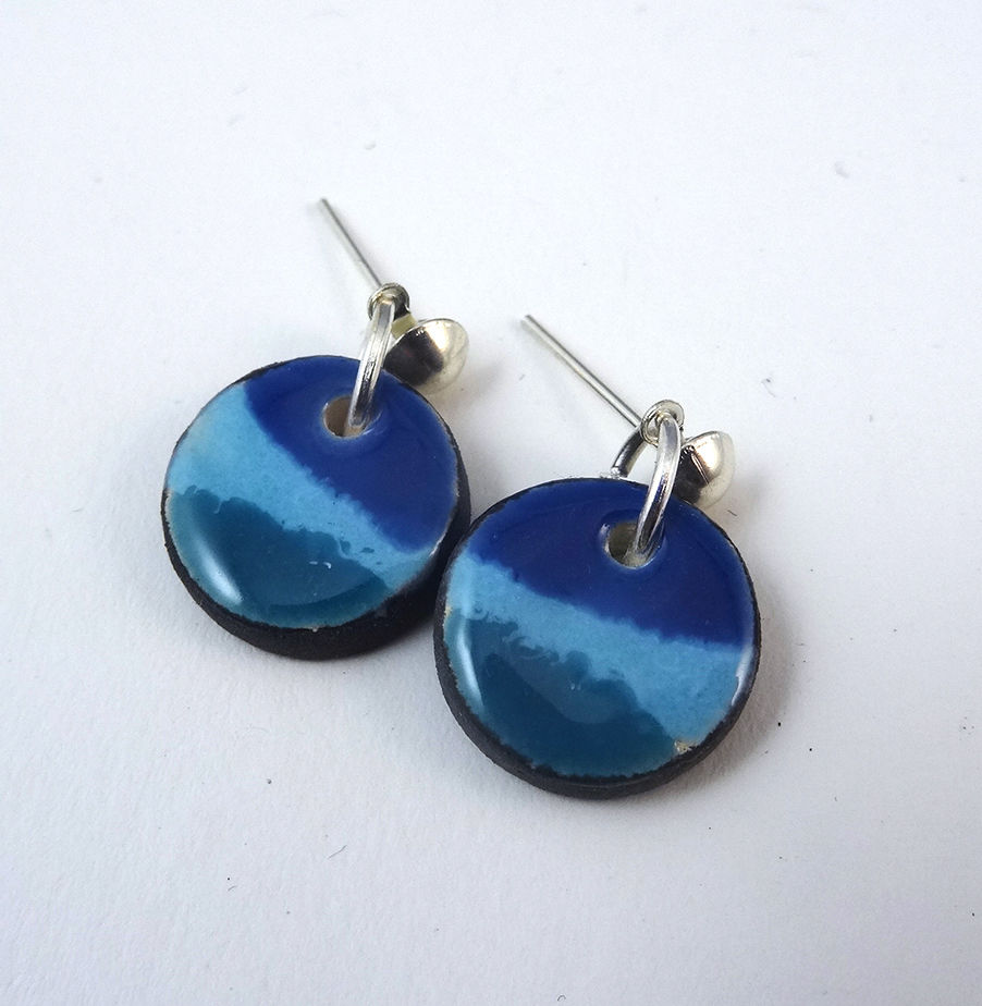 Miniature : boucles bleu puces d'oreilles en céramique original créateur