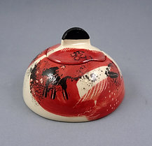 Boite ronde orange foncé illustrée en céramique déco et utilitaire