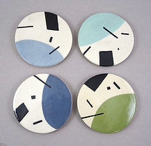 sous-verre ou sous-plat rond bleu vert en céramique motifs vintage