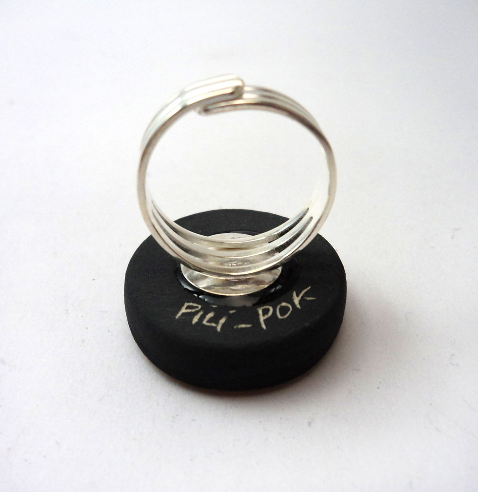 Miniature : bague ronde graphique noir et blanc en céramique bijou original