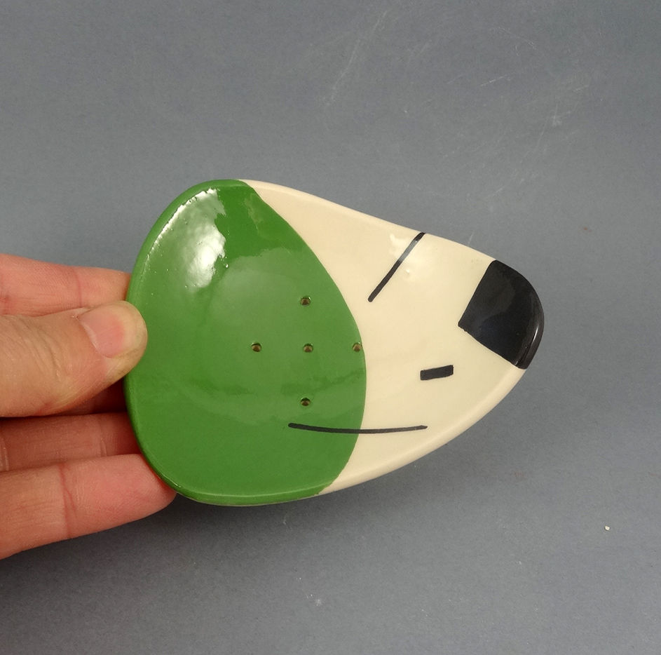 Miniature : porte savon vert original en céramique artisanale