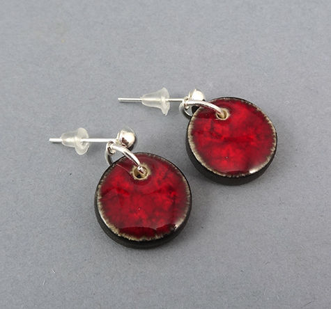Miniature : bijoux en céramique rouge bordeaux collier boucles rondes