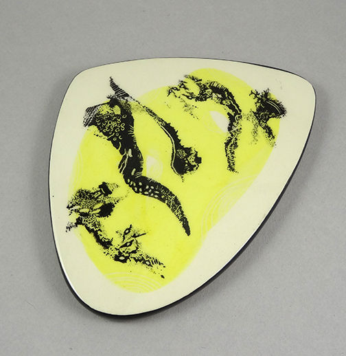 Miniature : plaque en céramique ovale peinte à la main design vintage jaune noir