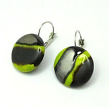 Boucles rondes argenté noir vert pomme style bonbon céramique