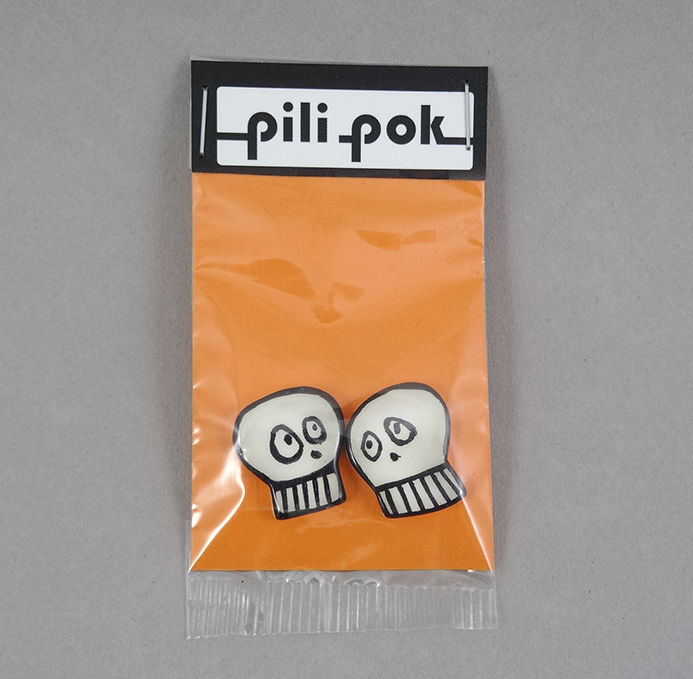 Miniature : lot fèves têtes de mort noir et blanc faïence céramique artisanale créateur