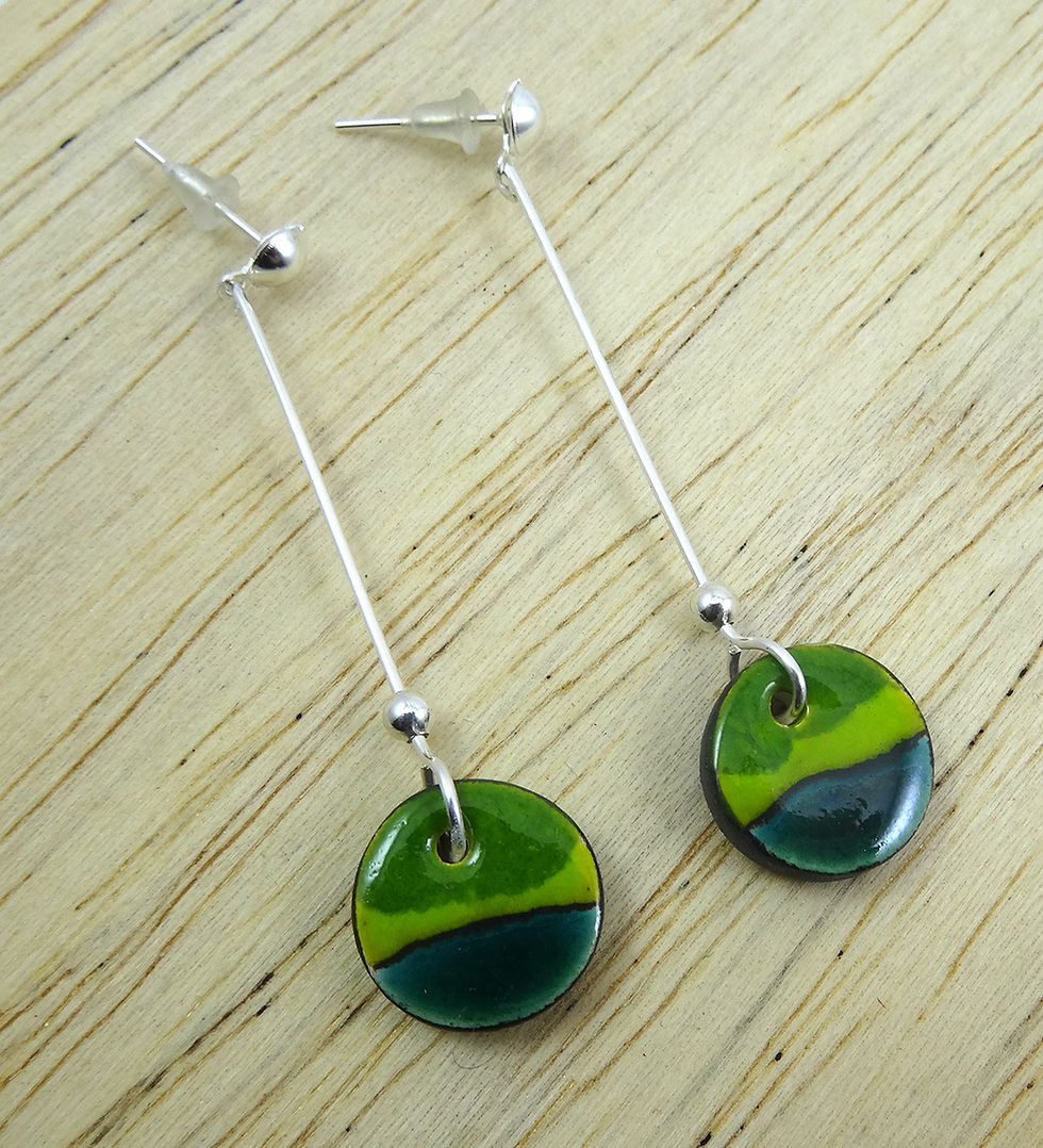 Miniature : boucles d'oreilles originales en céramique rond vert bijou fait main