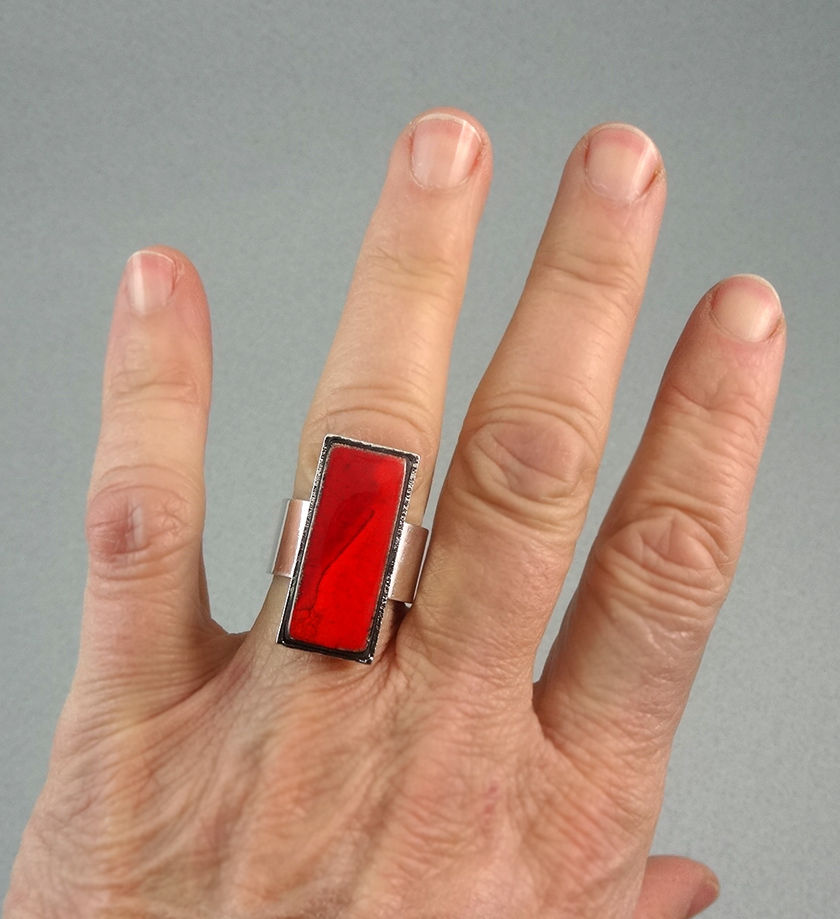 bague rectangle rouge réglable bijou créateur