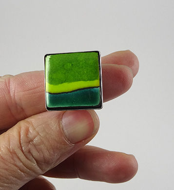 Miniature : bague carré vert rayures bijou design céramique femme original