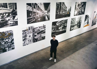 Tim Bengel at MUCA Munich for his first museum exhibition in Germany. Collectors and curators discovered his innovative sand-and-gold art.