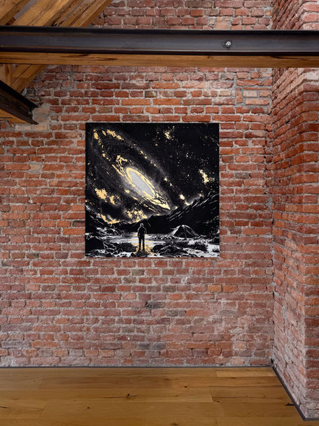 Tim Bengel artwork with Mars meteorite. Universe, galaxy, cosmic art inspired by Steve Jobs. Private art collection.