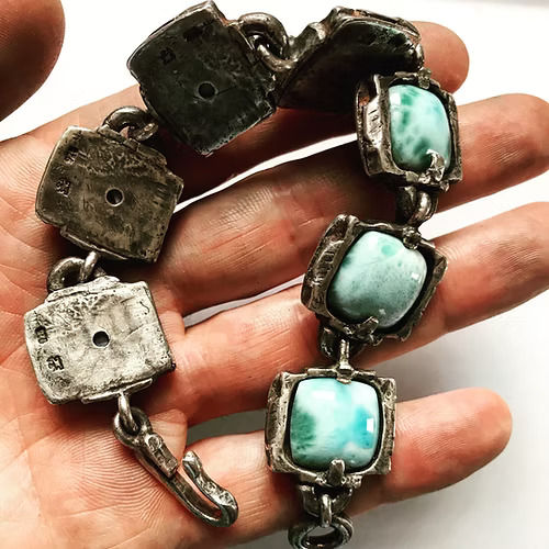 Sterling Silver Rustic Square Larimar Bracelet