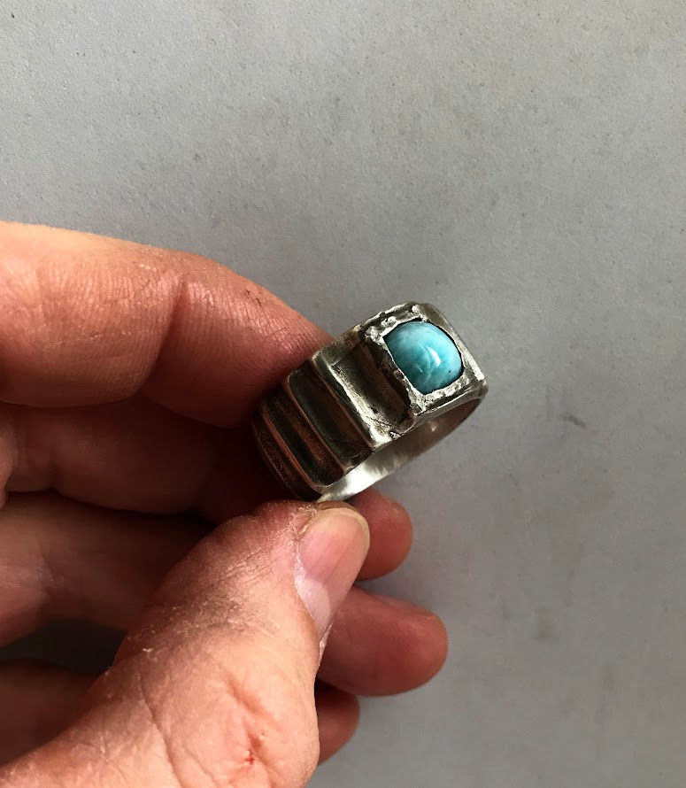 Ribbed Larimar Statement Ring