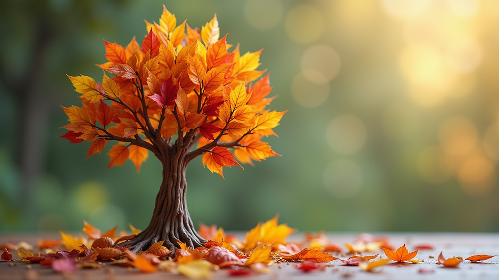 Close-up of a handmade family tree craft with colorful leaves