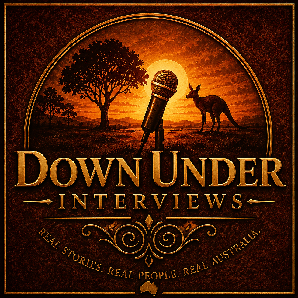 Down Under Interviews with Paul Rushworth-Brown logo used for author interviews and literary discussions.