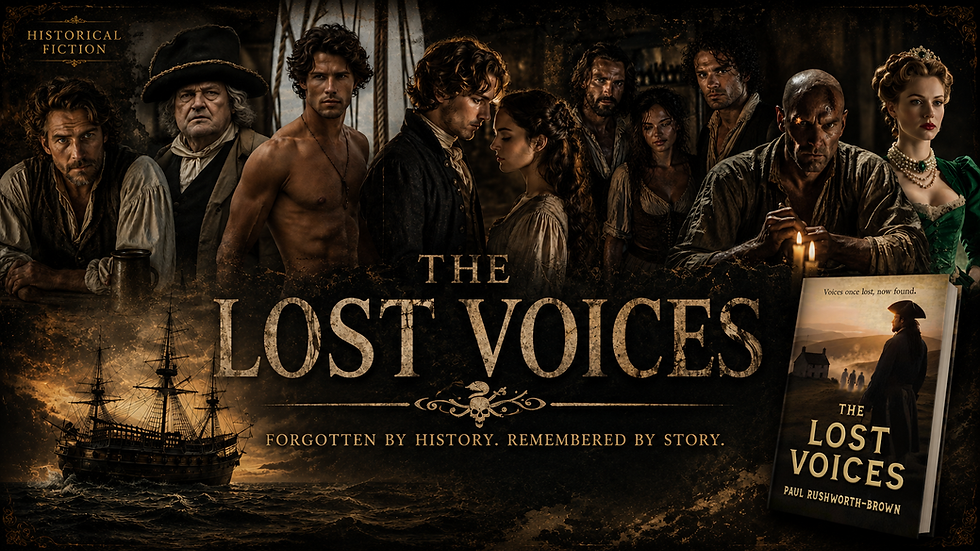 Cover of The Lost Voices by Paul Rushworth-Brown, a historical novel following two Yorkshire brothers drawn into the dangers, secrets, and social upheaval of nineteenth-century England.