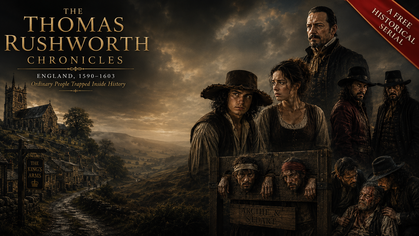 The Thomas Rushworth Chronicles historical fiction series set in Yorkshire, England, 1590–1603, following ordinary people trapped inside history during a time of religious tension and social change.